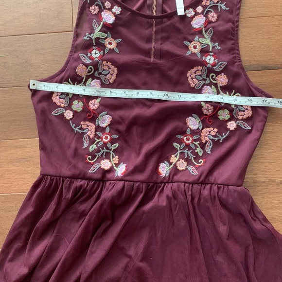Xhilaration Large Maroon Dress with net and embroidery. Lovely! Worn once - Picture 8 of 11